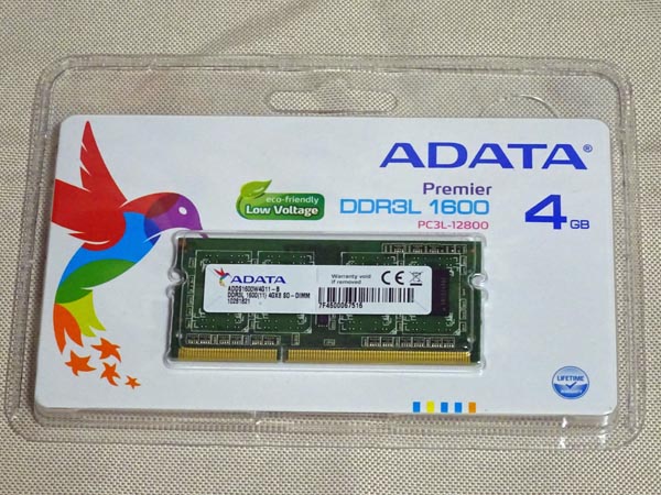 ADATAの４GBメモリPC3L-12800（DDR3L-1600）