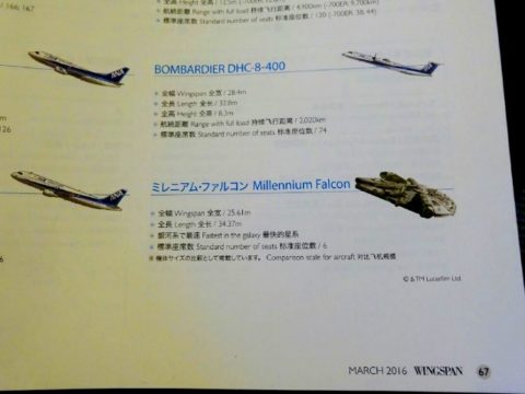 ANA機内誌翼の王国ANAグループ航空機案内のミレニアムファルコンのアップ