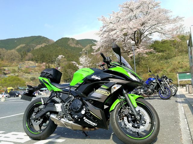 カワサキNINJA650と桜。埼玉県横瀬町道の駅あしがくぼ